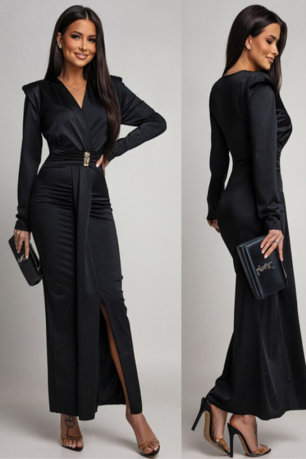 Elegancka sukienka maxi z biżuteryjnym zdobieniem melavia ii czarna