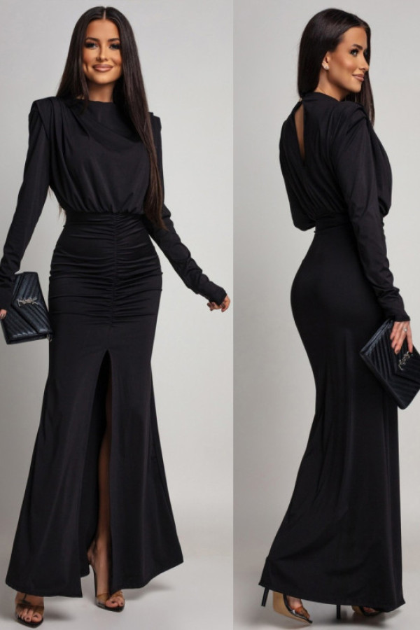 Elegancka sukienka maxi z marszczeniem teresitia czarna
