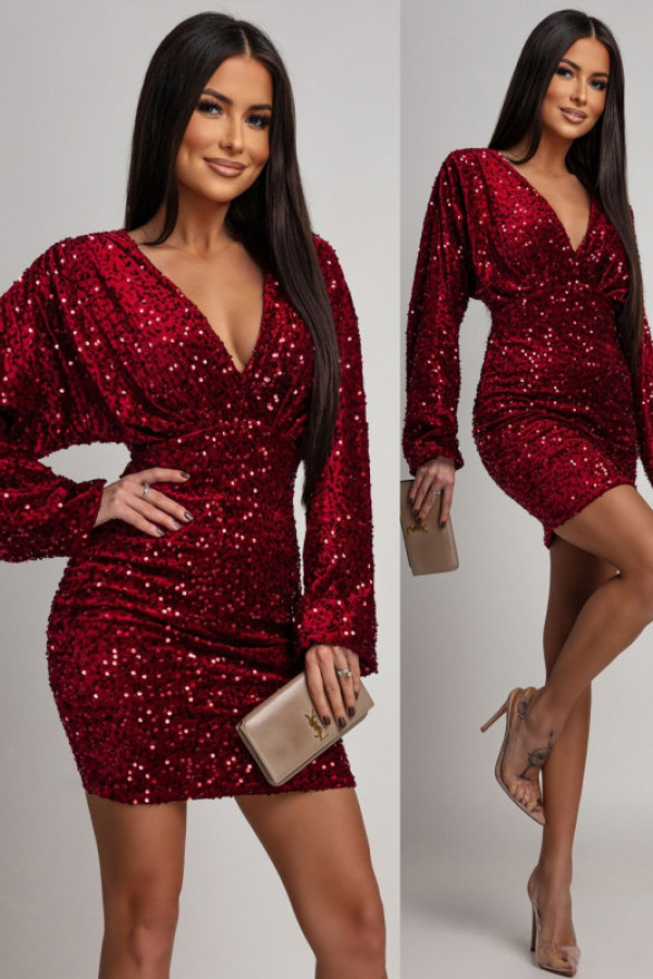 Welurowa sukienka mini z cekinami louiseta bordowa