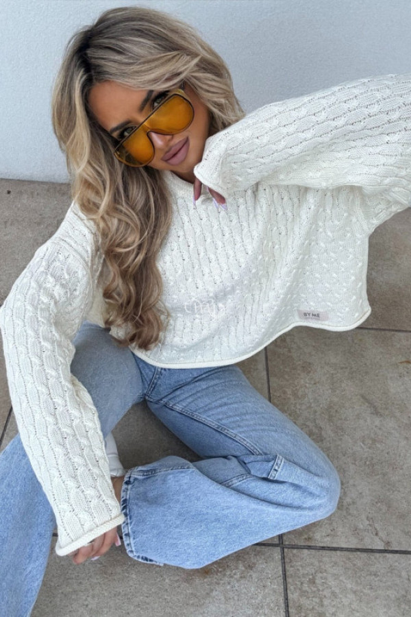 Sweter warkocze - biały/ecru