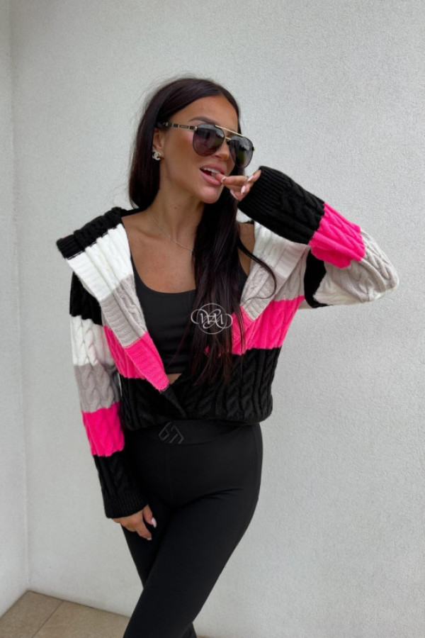 Sweter bomberka kaptur pasy – czarna