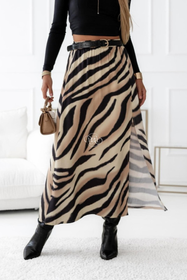 Spódnica midi – print zebra beż czerń
