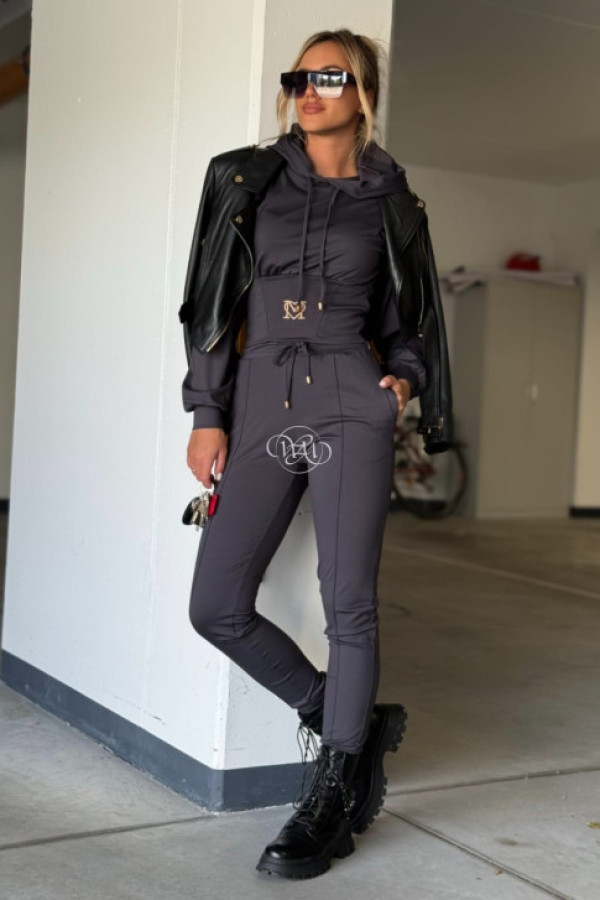 Komplet dresowy mone zdobiony złotym haftem grafit