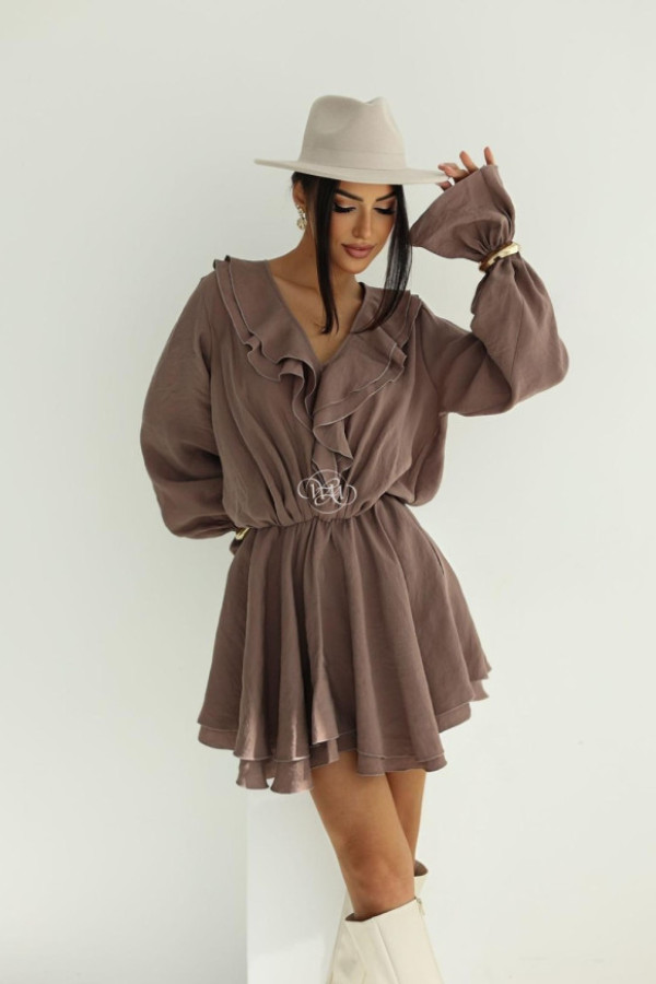 Sukienka felicja mini z falbanami czekolada