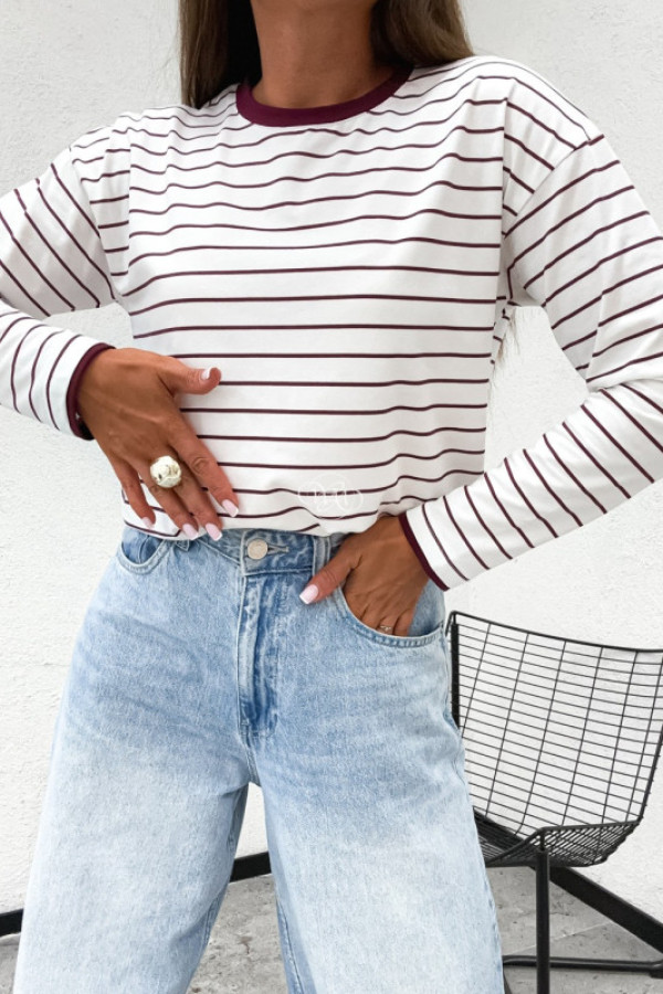 Bluzka longsleeve paseczki bordowe