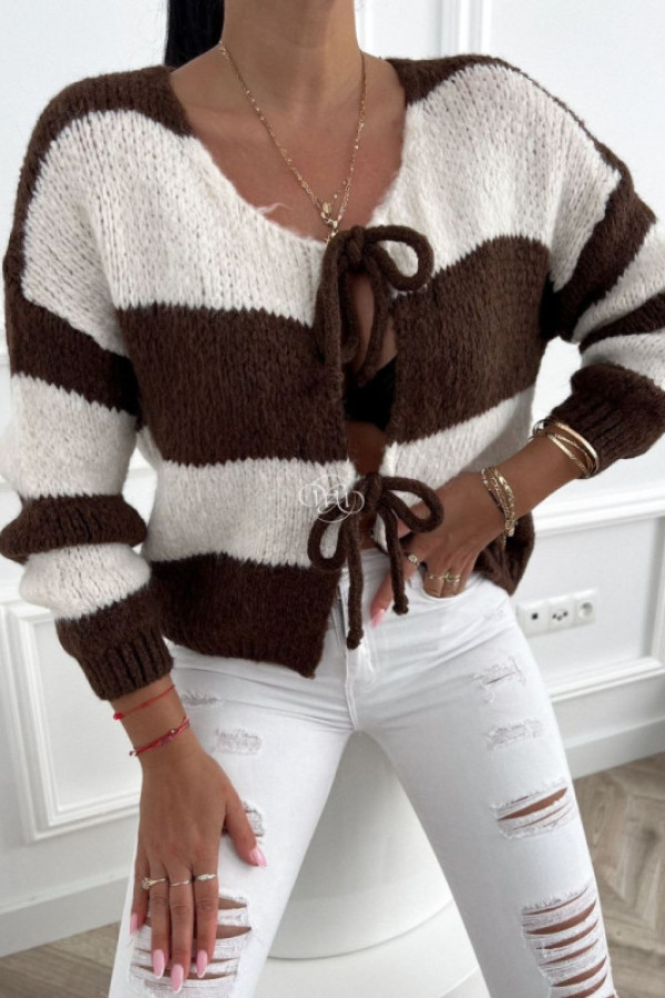Sweter italy z wiązaniem w paski czekolada