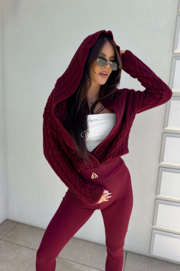 Sweter bomberka kaptur one – bordowa