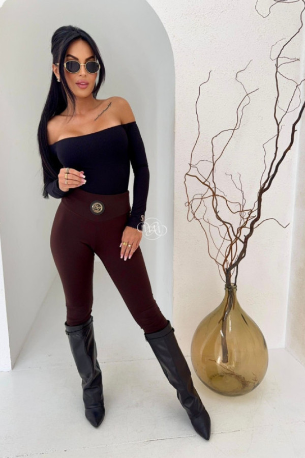 Leginsy zipper czekoladowe