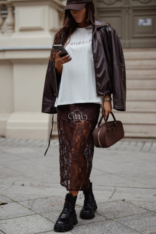 Spódnica koronkowa czekolada