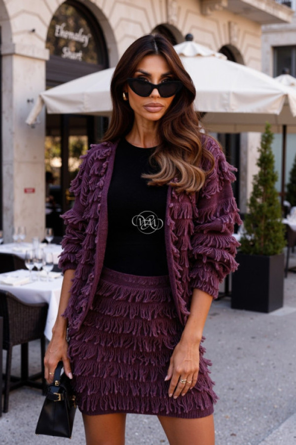 Komplet z frędzelkami tina śliwka