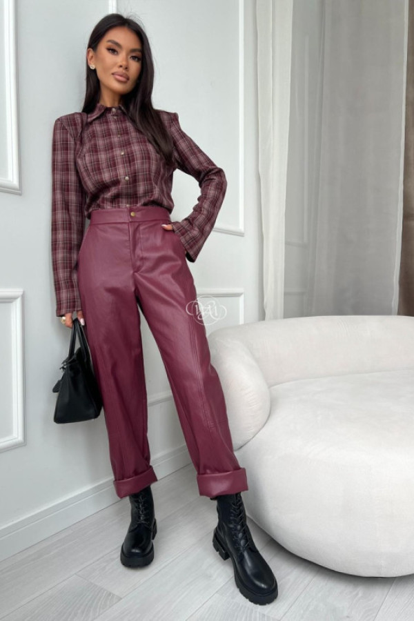 Spodnie sky z eco skóry bordowe