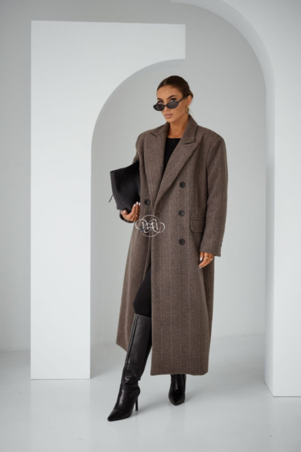 Płaszcz dwurzędowy jodełka czekolada