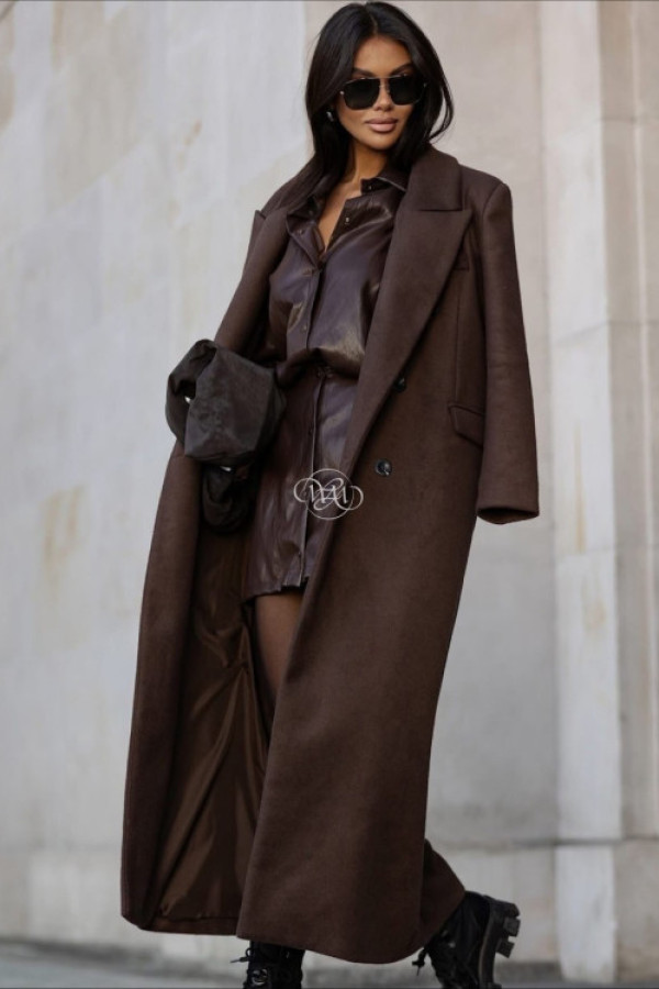Płaszcz dwurzędowy ciemna czekolada
