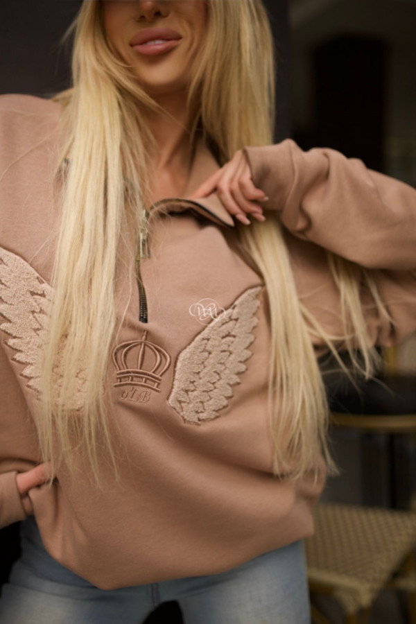 Bluza wings crown z haftowanym logotypem mocca