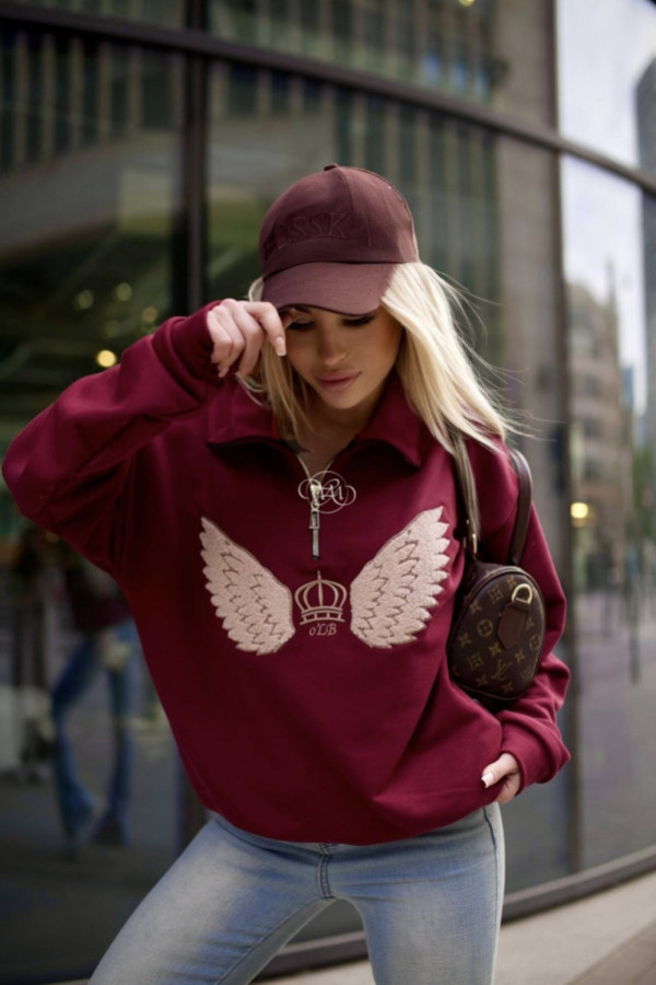 Bluza wings crown z haftowanym logotypem bordowa