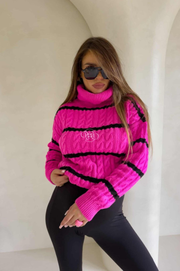 Sweter golf inko pasy - mocny róż