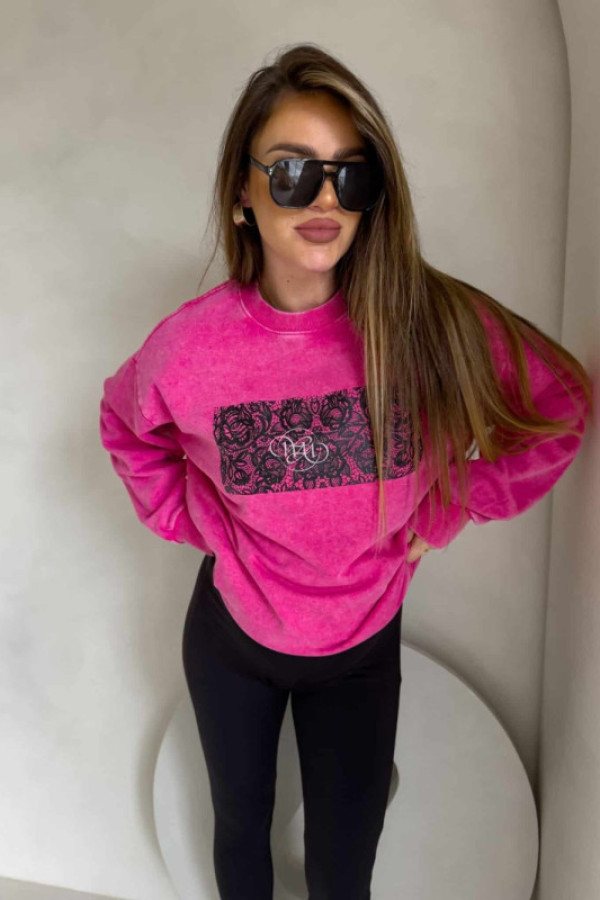 Dekatyzowana bluza koronka - różowa