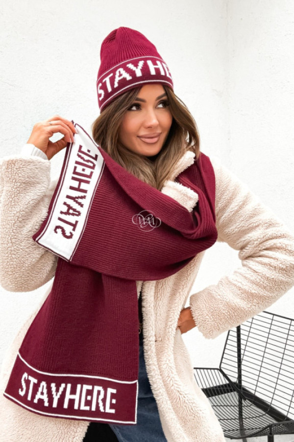 Komplet czapka + szalik stayhere style bordowy