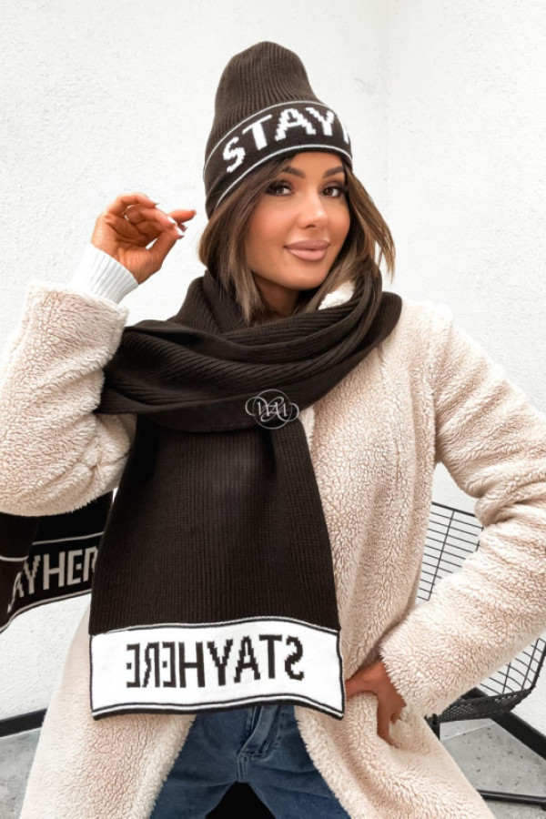 Komplet czapka + szalik stayhere style ciemna czekolada