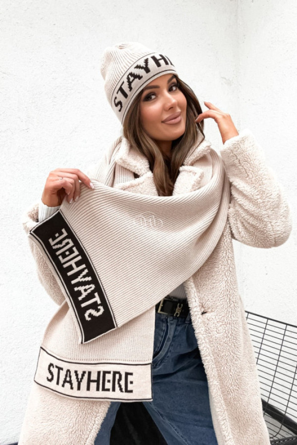 Komplet czapka + szalik stayhere style beżowy