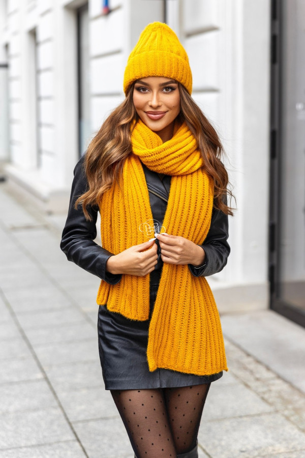 Komplet czapka i szalik sigma musztarda