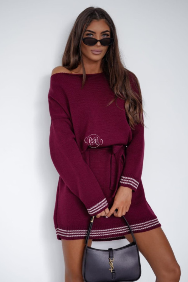 Sukienka tanzania z paskiem bordowa