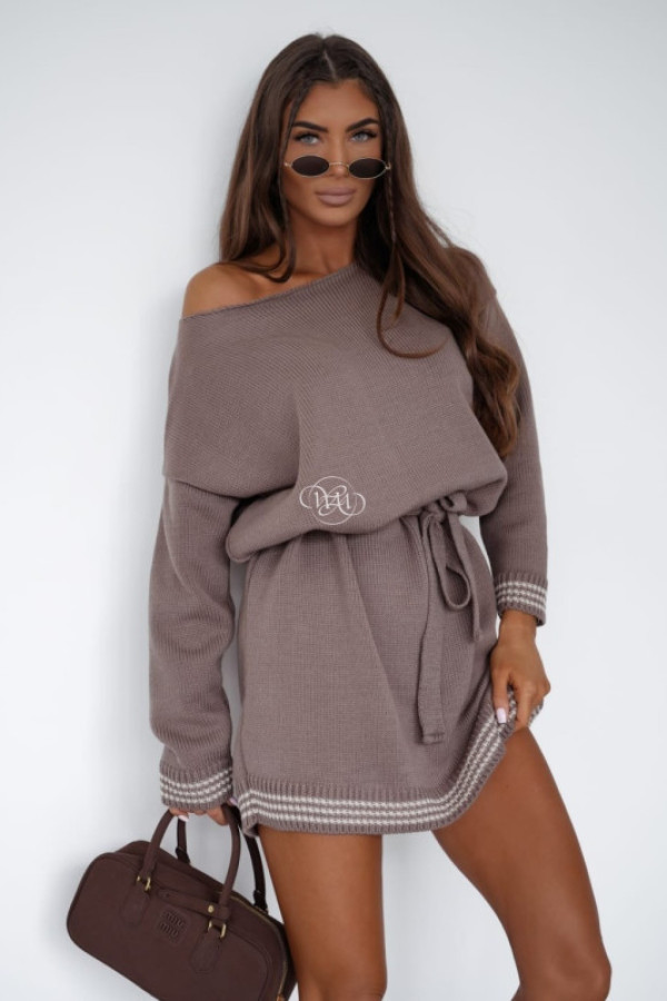 Sukienka tanzania z paskiem mocca