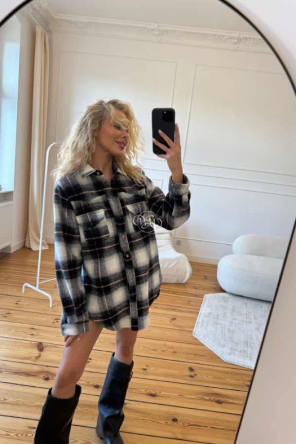 Koszula heidi – krata ecru czerń róż