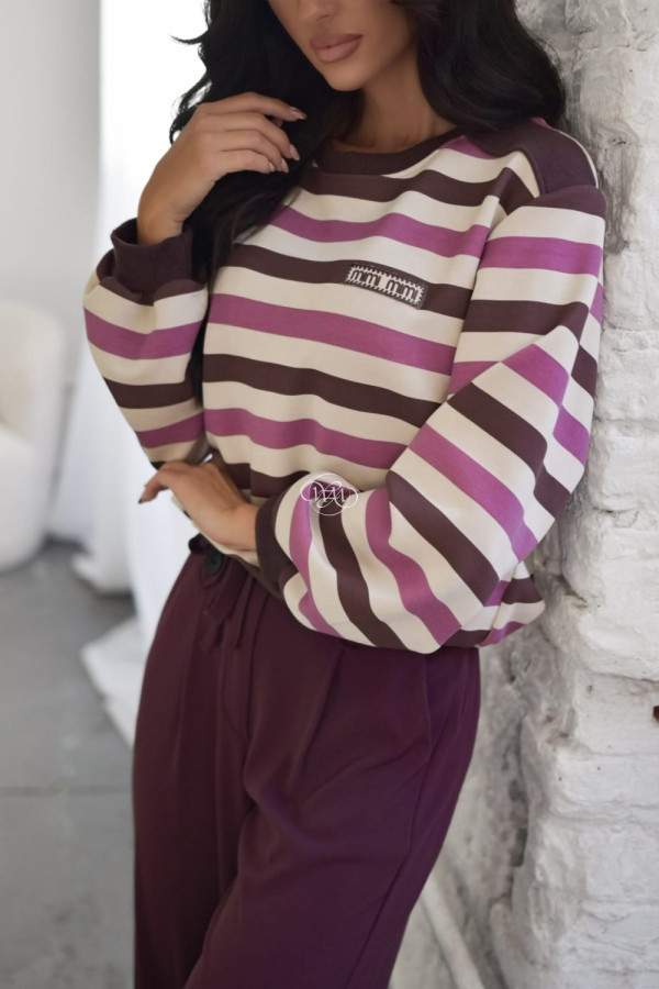 Sweter milano w paski różowo-brązowe