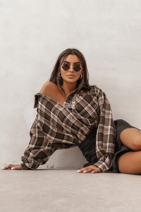 Koszula flanela w kratę czekoladowa