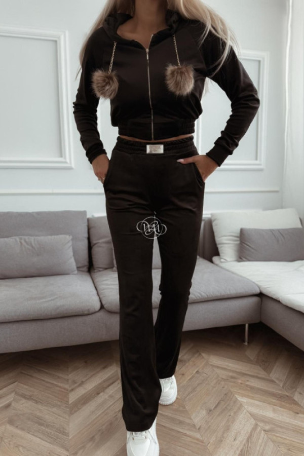 Komplet welurowy pompon czarny