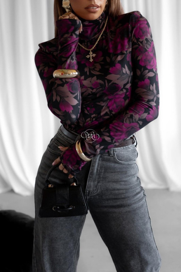 Golfik zana z poduszkami na ramionach fioletowe kwiaty