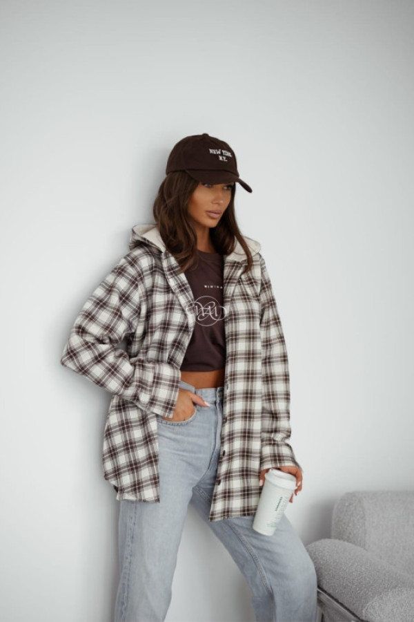 Bluza na misiu z kapturem w kratkę ecru