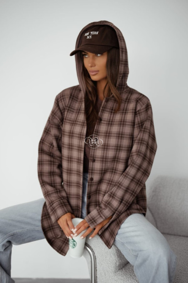 Bluza na misiu z kapturem w kratkę mocca