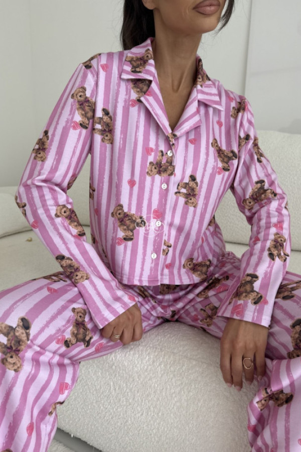 Piżama długa teddy róż