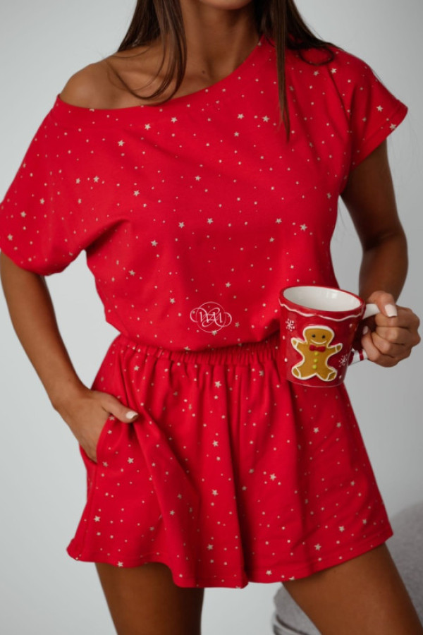 Piżamka krótka gwiazdki czerwona