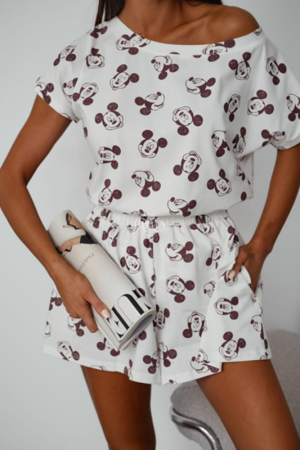 Piżamka krótka miki biała/ecru