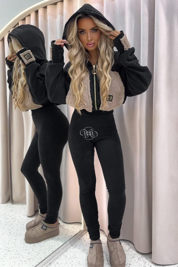 Komplet polarowy z elementami misia czarny