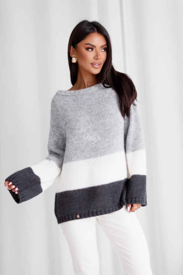 Sweter moher pasy szary