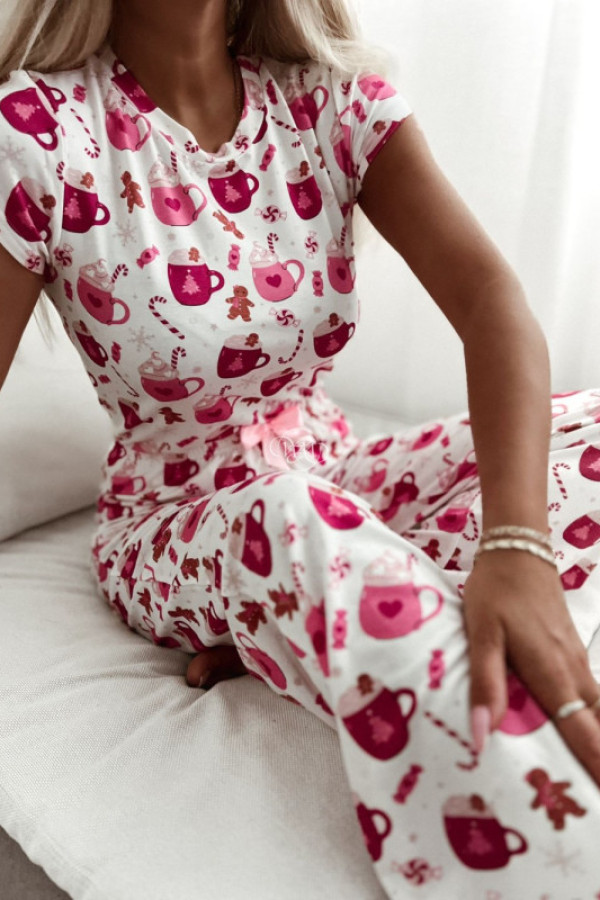 Piżama długa świąteczna biała/ecru