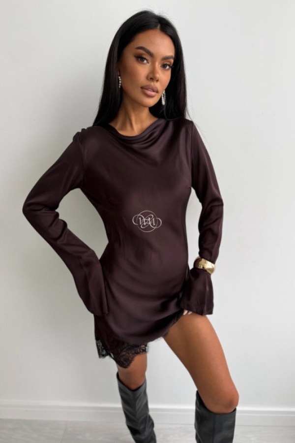 Sukienka marie z koronkową wstawką czekoladowa