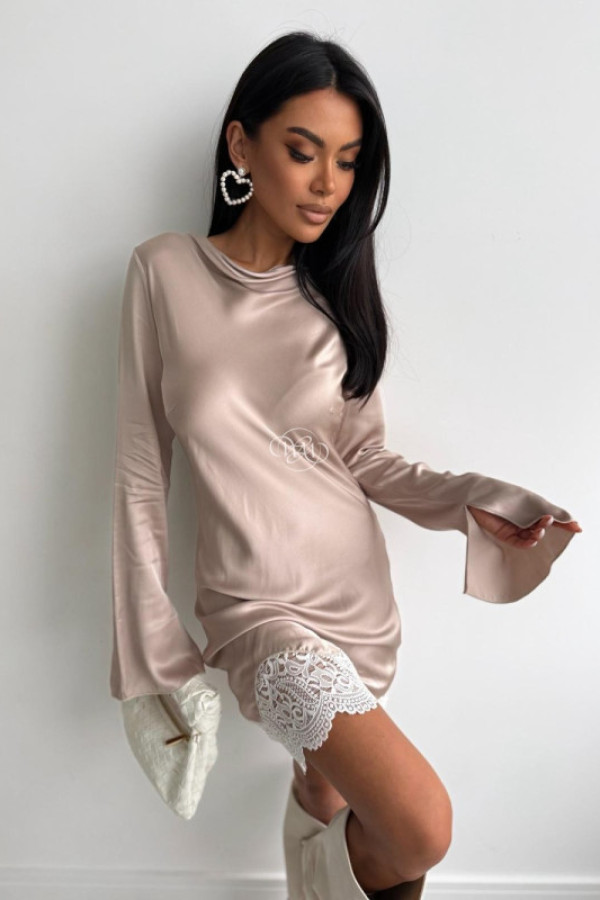 Sukienka marie z koronkową wstawką beżowa