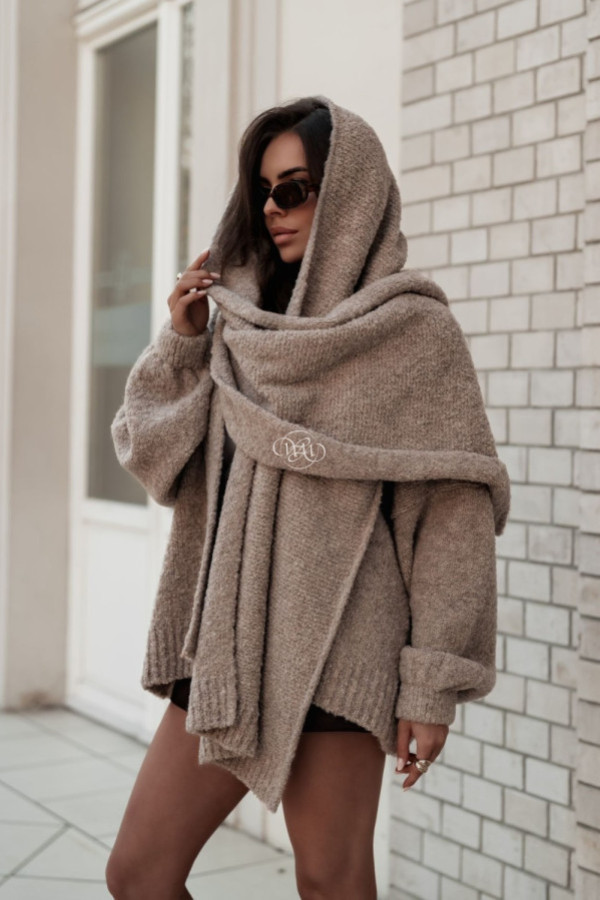 Sweter/kardigan w komplecie z szalem beż