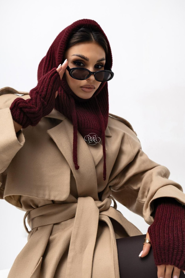 Komplet zimowy kominiarka + rękawiczki+ ocieplacze cameron bordowy