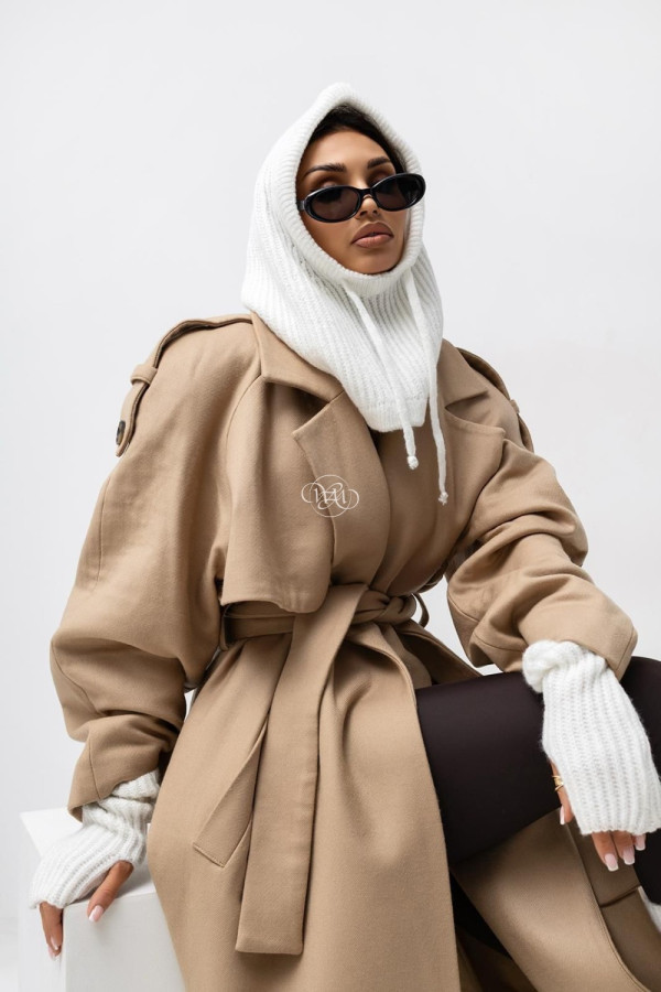 Komplet zimowy kominiarka + rękawiczki+ ocieplacze cameron biały/ecru