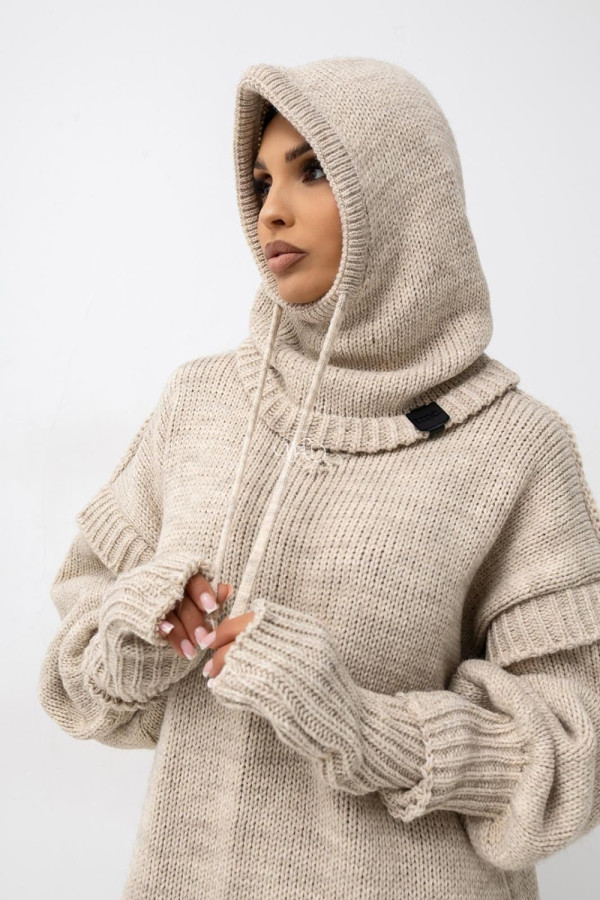 Komplet zimowy kominiarka + rękawiczki+ ocieplacze jane beżowy