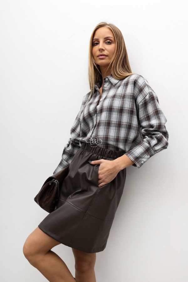 Koszula roomy – krata szarość-brąz