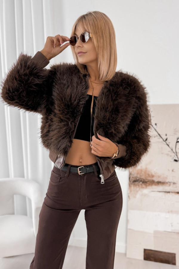 Kurtka futerko lynx brązowa