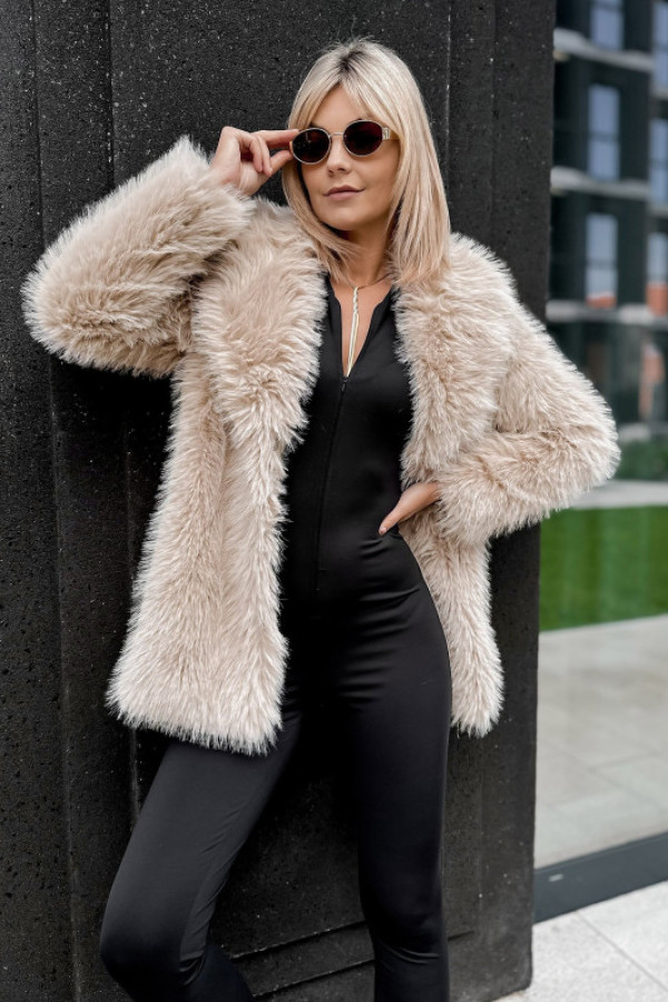 Płaszcz futerko ermine beżowy