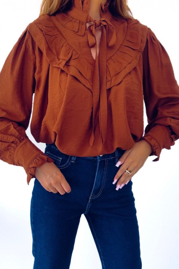 Bluzka ernie z wiązaniem i falbankami toffie